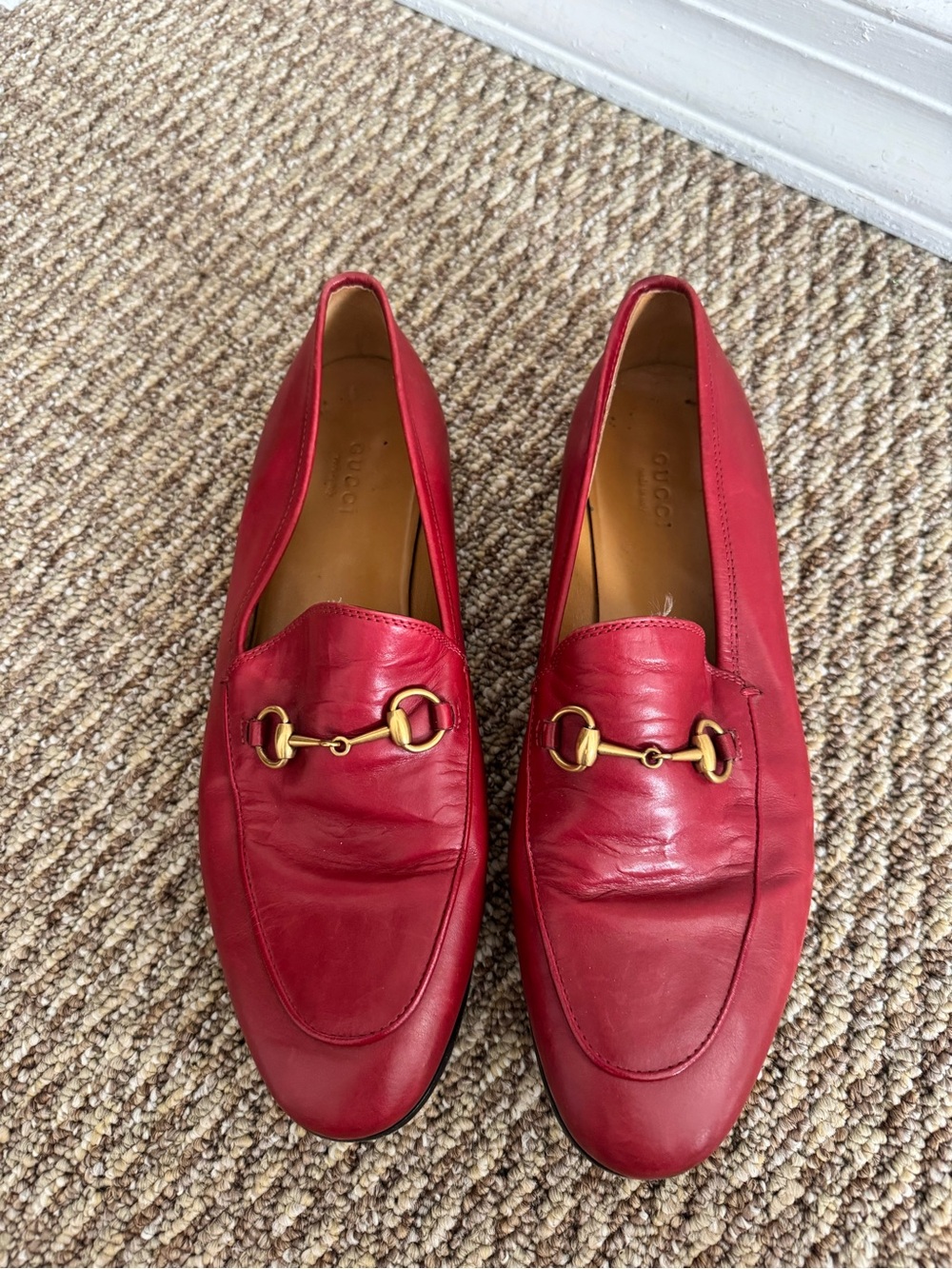 Gucci Red Leather Horsebit Loafers